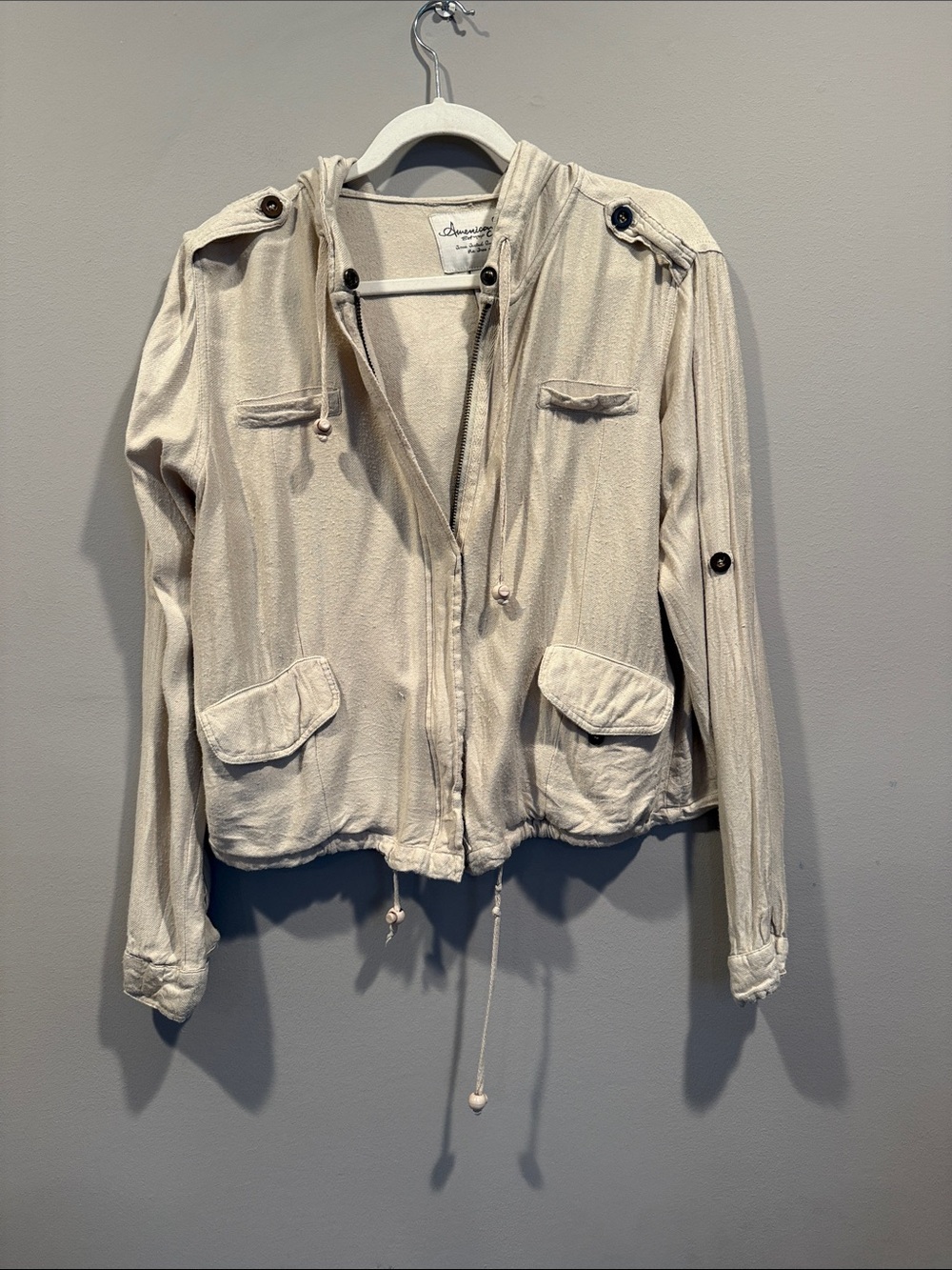 American Rag Light Beige Hooded Utility Jacket - Women